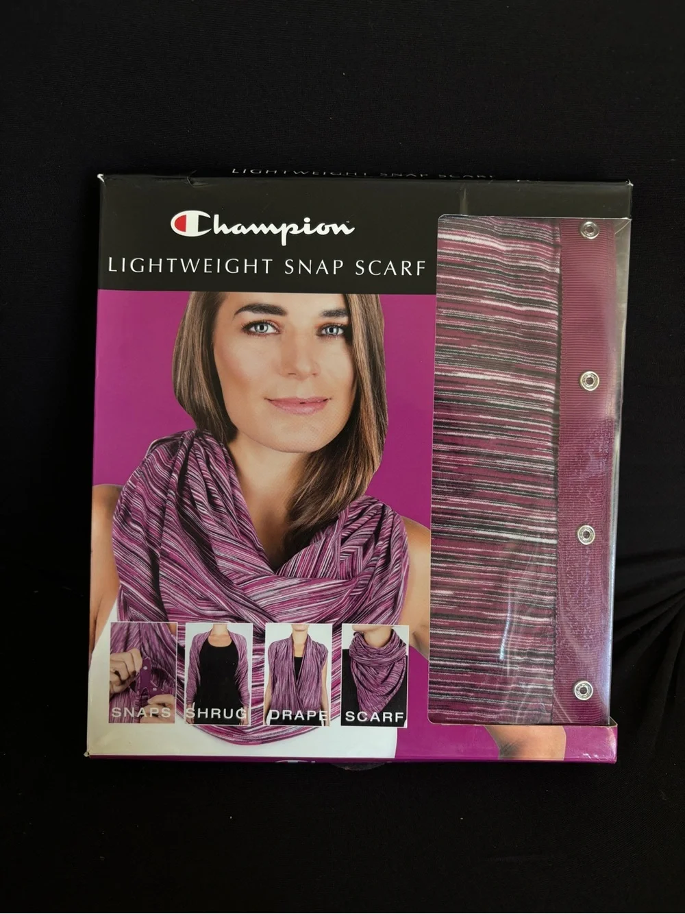 Champion Lightweight Snap Scarf Purple Stripe 28x28 Shrug Wrap Moisture Wicking